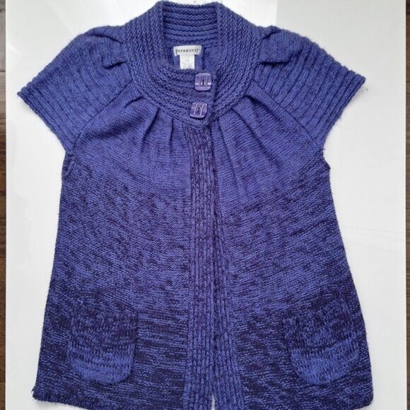 Parkhurst Indigo Blue Short Sleeve Mohair Wool Blend Cardigan - Picture 1 of 7